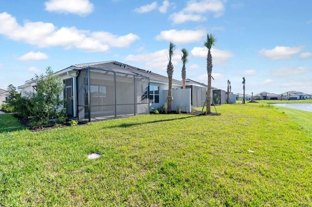 view of yard with a lanai