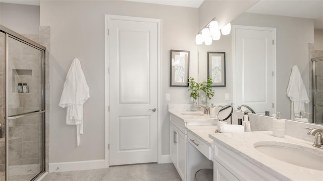 bathroom with vanity and an enclosed shower