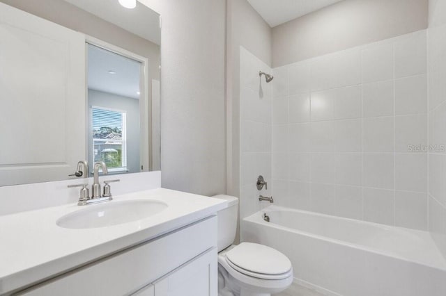 full bathroom with toilet,  shower combination, and vanity