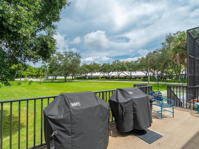 view of patio featuring a grill