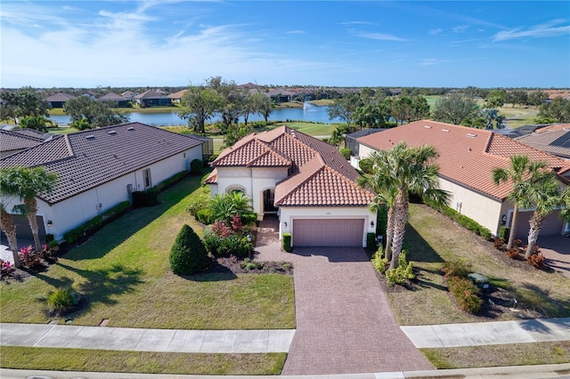 aerial view featuring a water view