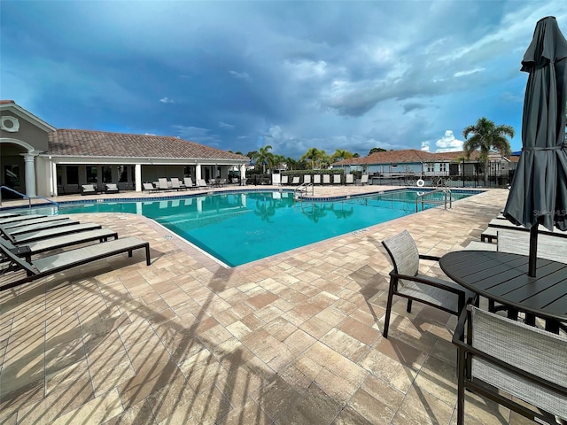 view of swimming pool with a patio area