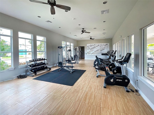 gym with ceiling fan