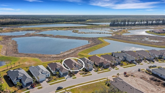 aerial view with a water view