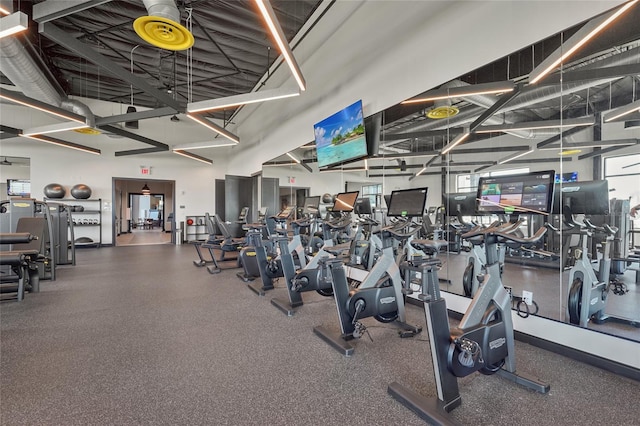 gym with a high ceiling