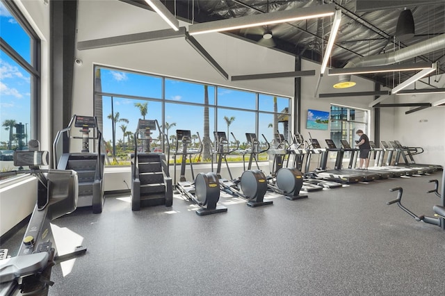 gym with a high ceiling