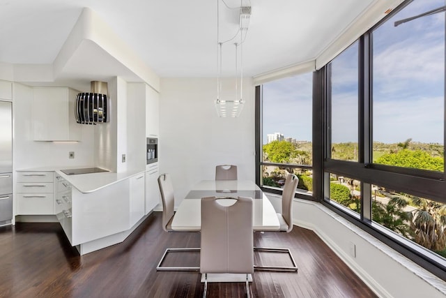 dining room with dark wood-type flooring