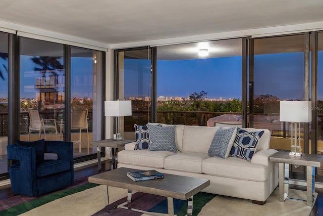 living room featuring floor to ceiling windows