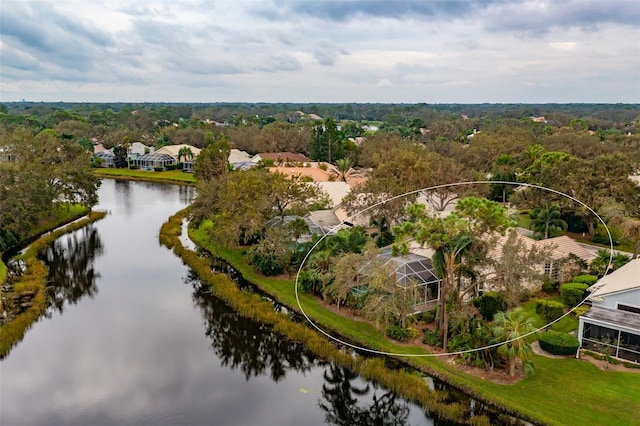 aerial view featuring a water view