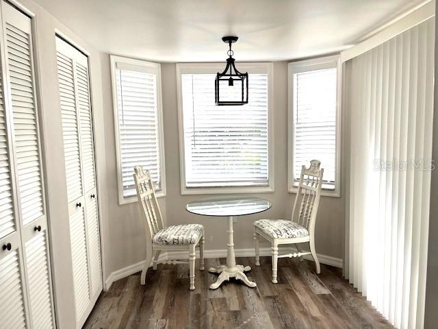 dining area featuring dark hardwood / wood-style flooring