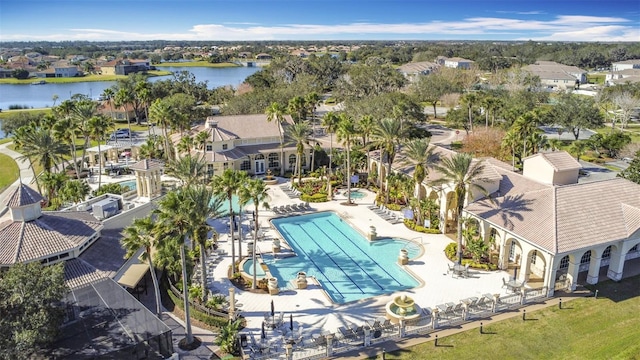 bird's eye view featuring a water view