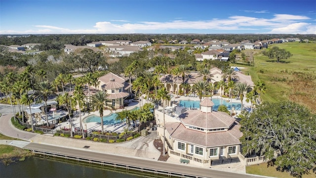 aerial view with a water view