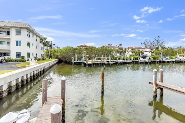 dock area featuring a water view