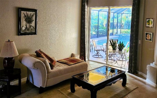 living room featuring light tile patterned floors