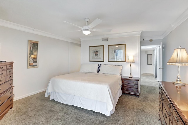 1200 E Peppertree Ln Unit 607, Sarasota, FL 34242 - bedroom featuring crown molding, light colored carpet, and ceiling fan