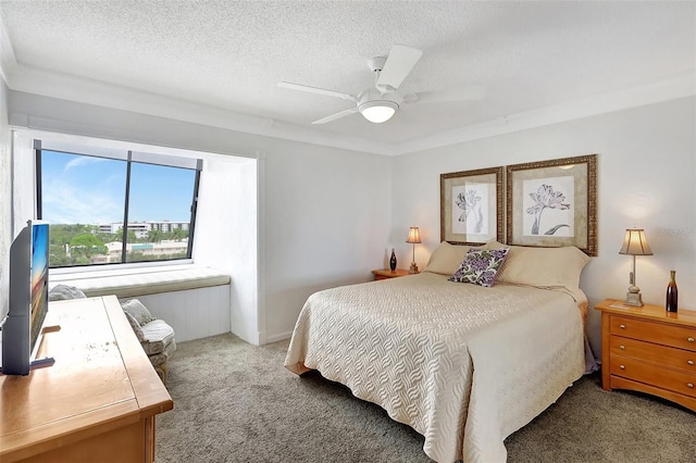 1200 E Peppertree Ln Unit 607, Sarasota, FL 34242 - bedroom featuring carpet floors, a textured ceiling, and ceiling fan