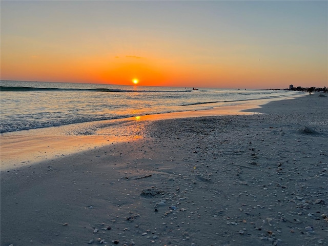 property view of water featuring a beach view