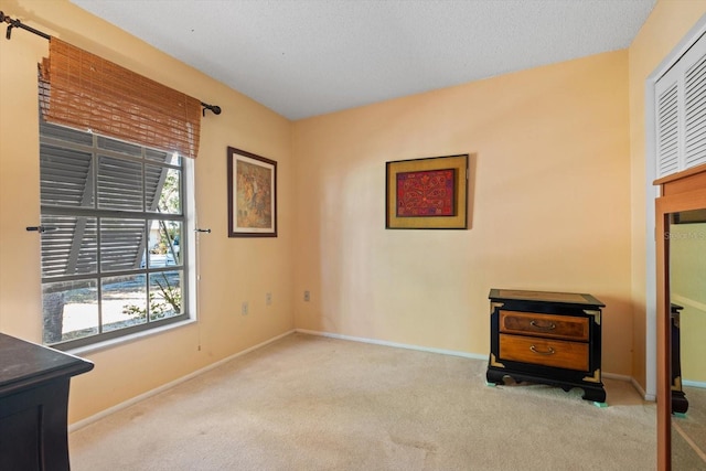 carpeted bedroom with a textured ceiling