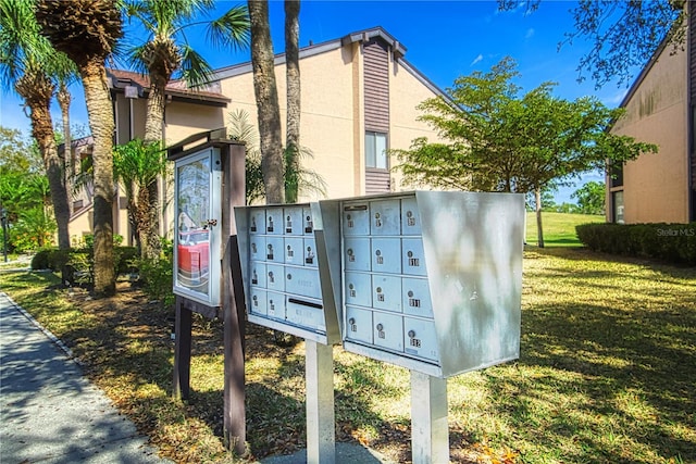 surrounding community featuring a lawn and mail boxes