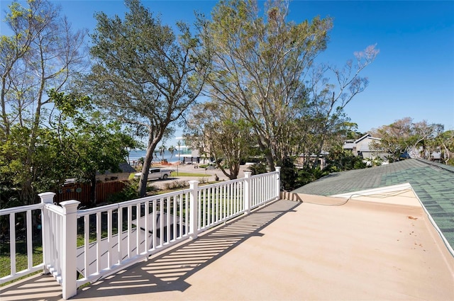 view of patio / terrace with a water view