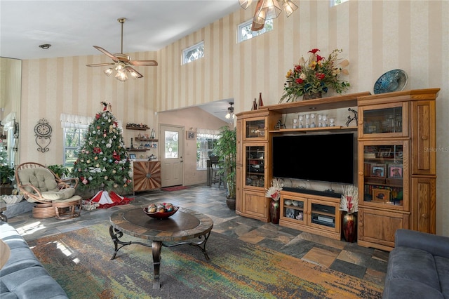 living room featuring ceiling fan