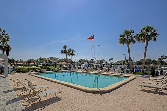 view of pool featuring a patio