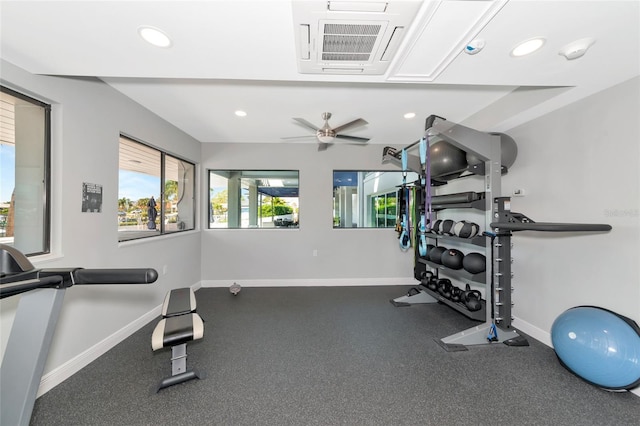 exercise room featuring ceiling fan