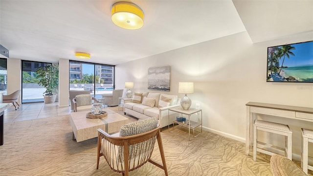 living room featuring light colored carpet