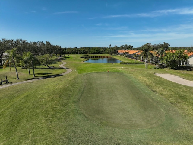 view of property's community featuring a water view and a lawn