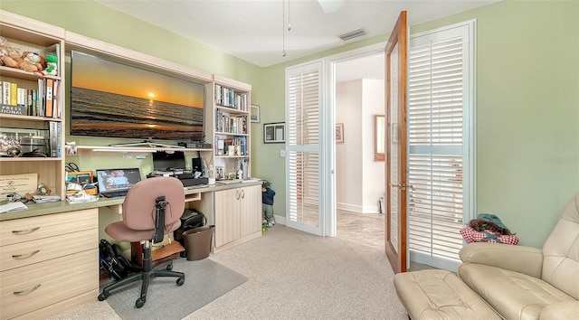 view of carpeted home office