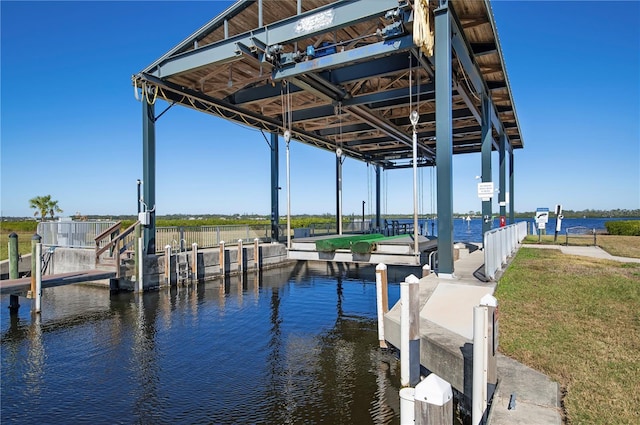 view of dock featuring a water view