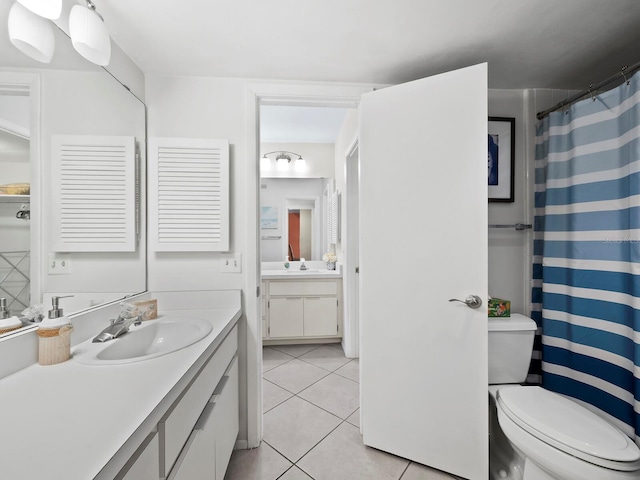 bathroom featuring tile patterned flooring, vanity, and toilet