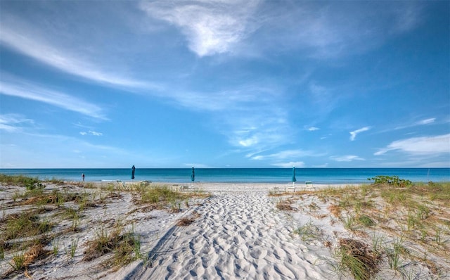 property view of water featuring a view of the beach