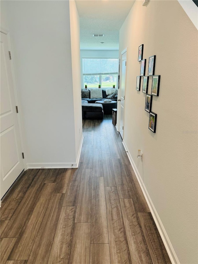 hallway featuring dark hardwood / wood-style flooring