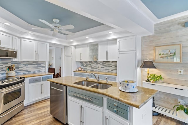 kitchen with white cabinetry, sink, and appliances with stainless steel finishes