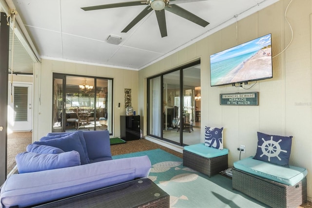 view of patio featuring ceiling fan