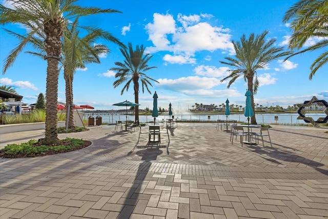 view of home's community with a water view