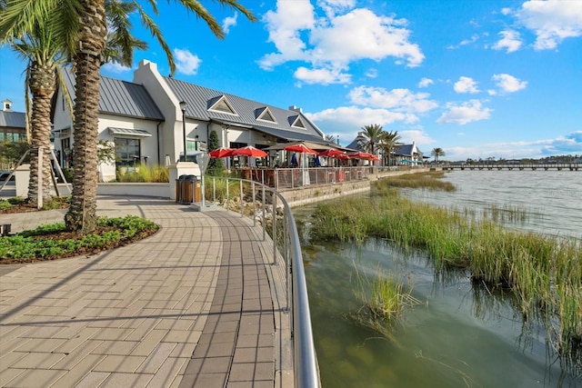 view of dock with a water view