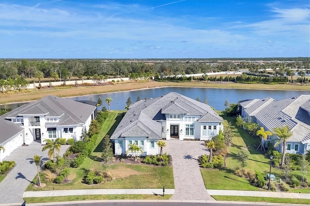 bird's eye view featuring a water view