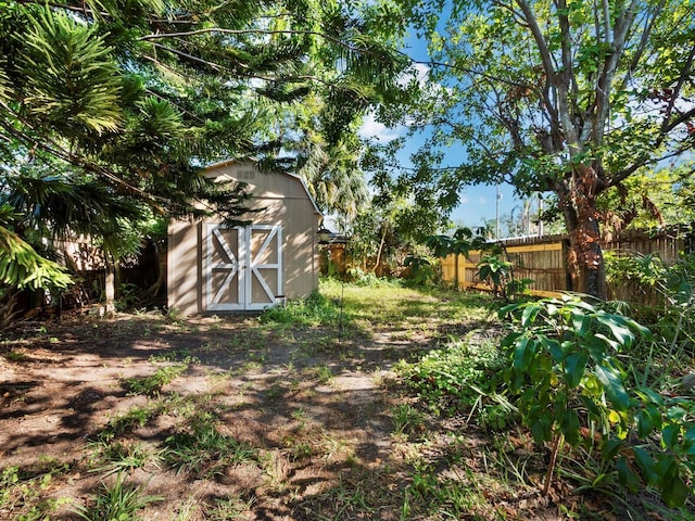 view of yard with a shed