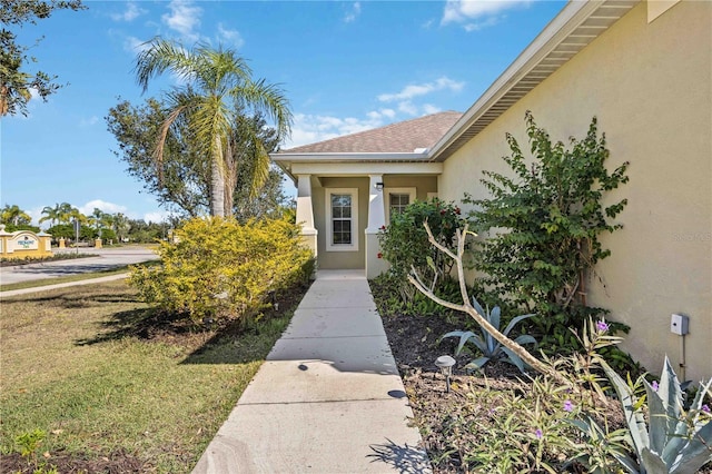 entrance to property featuring a yard