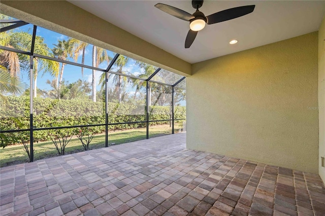 view of patio featuring ceiling fan