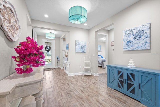 foyer with light hardwood / wood-style flooring