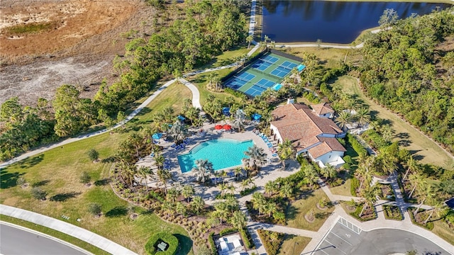 bird's eye view featuring a water view