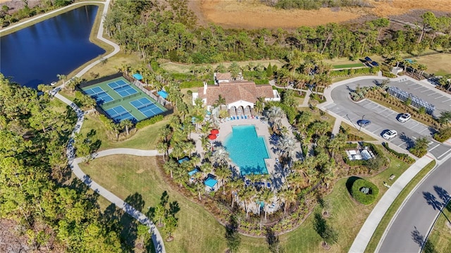 aerial view with a water view