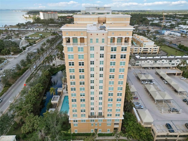 exterior space with a water view