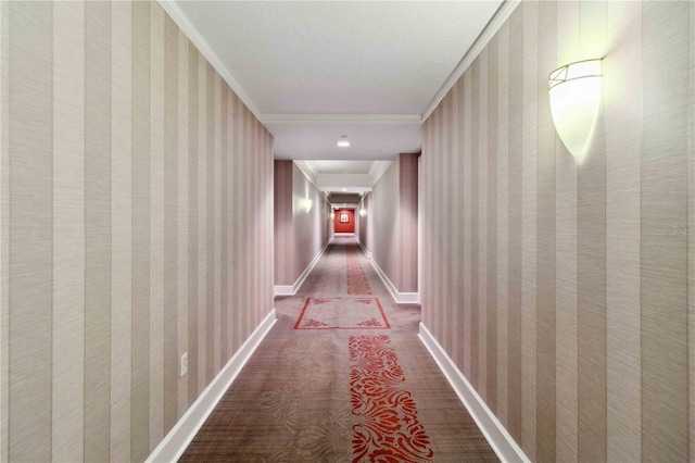 750 N Tamiami Trl Unit 420, Sarasota, FL 34236 - hall featuring wallpapered walls and crown molding
