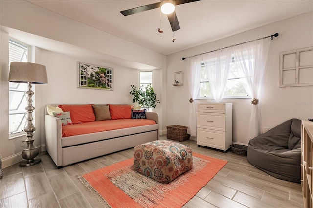 living room with ceiling fan