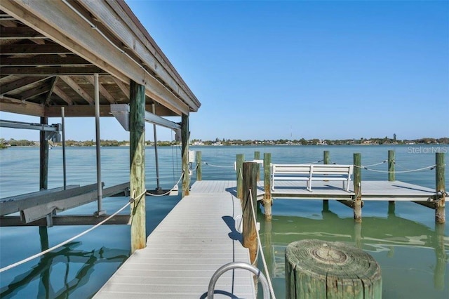 dock area with a water view