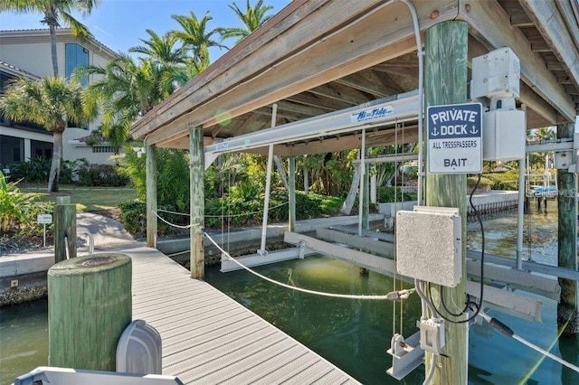 view of dock with a water view